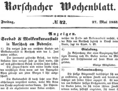 Rorschacher Wochenblatt, Anzeigenseite 1853